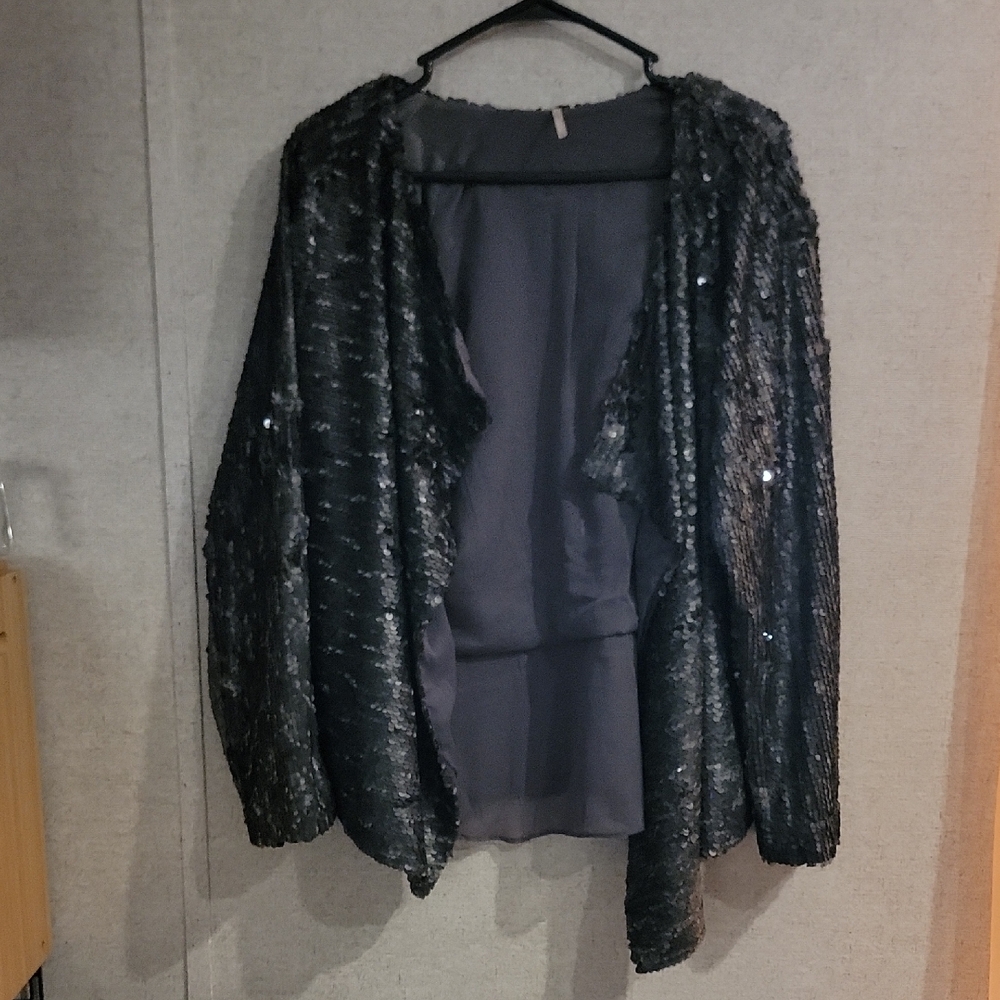 Free People Gray Sequin Jacket